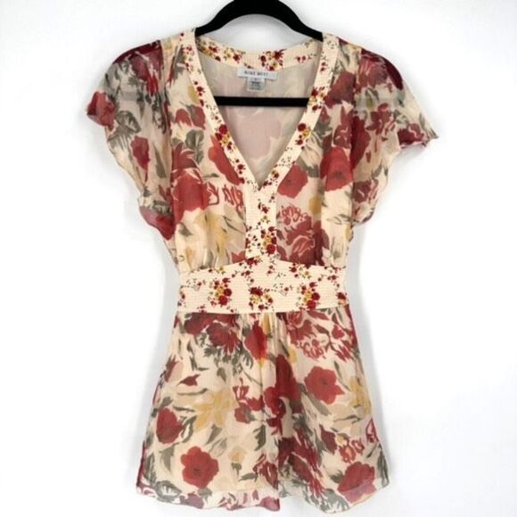 VTG Nine West Y2K‎ Fairy Core Whimsy Silk Floral baby doll blouse Small Size 6 - Picture 1 of 10